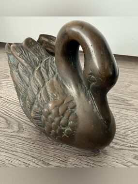Vintage  bronze or brass swan-shaped planter or trinket dish